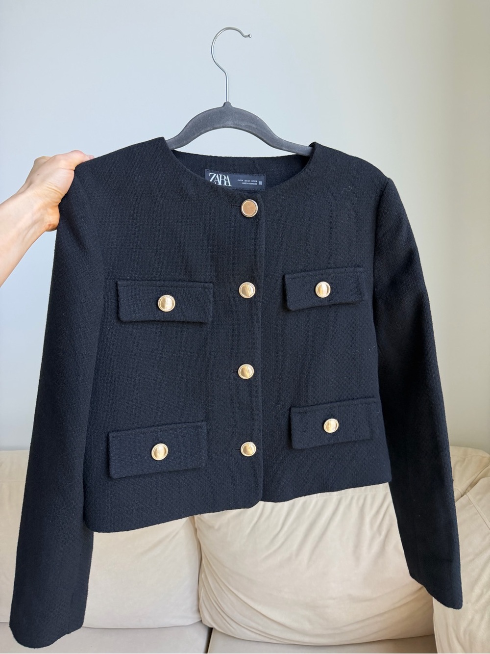 Zara Black Cropped Blazer with Gold Buttons